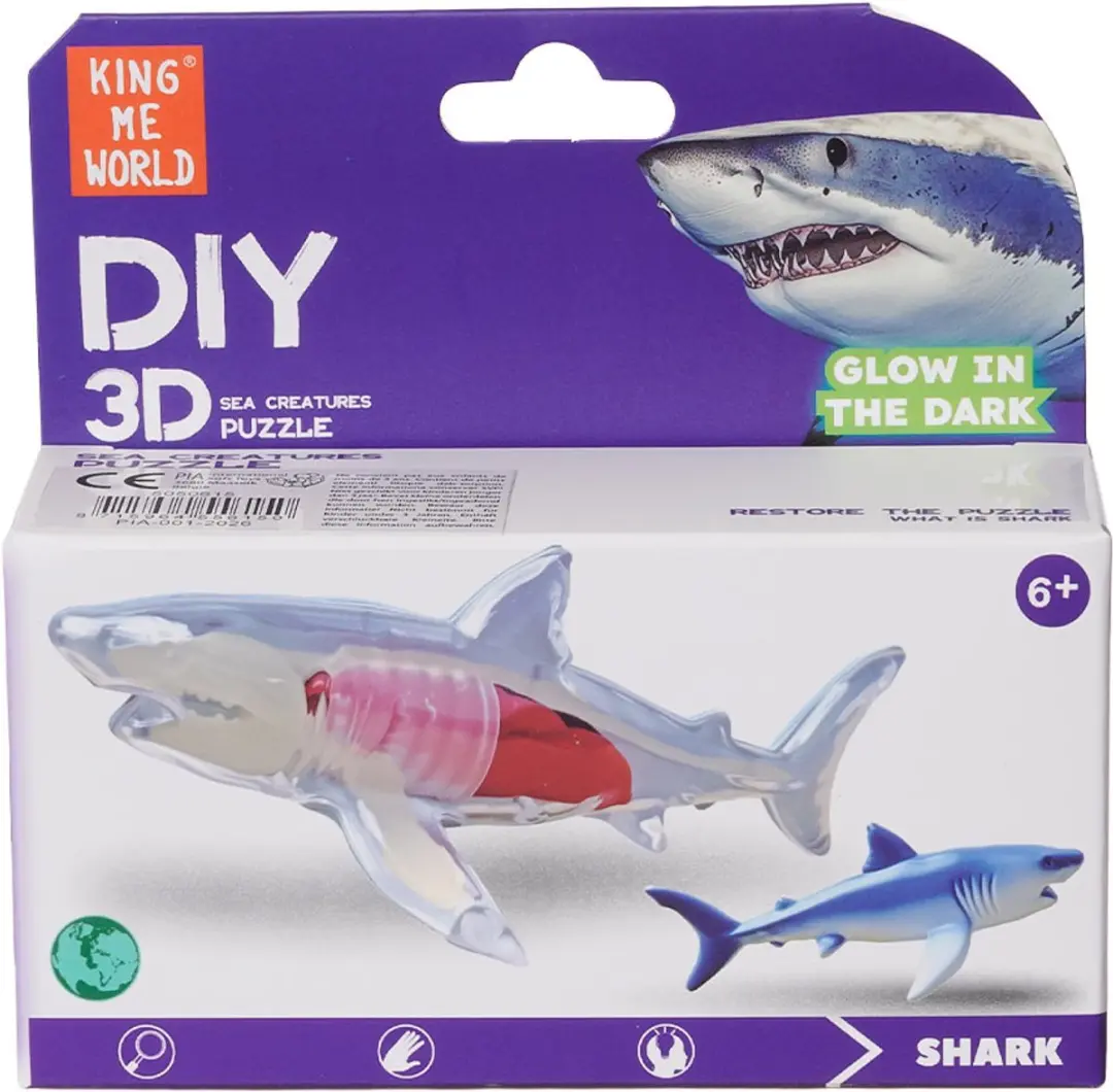 PIA Soft Toys Zeedieren 3D Anatomie Glow-in-the-Dark - 3 Stuks - Blauw/Grijs
