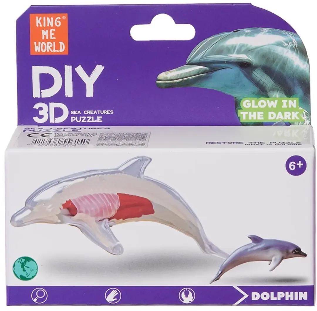 PIA Soft Toys Zeedieren 3D Anatomie Glow-in-the-Dark - 3 Stuks - Blauw/Grijs