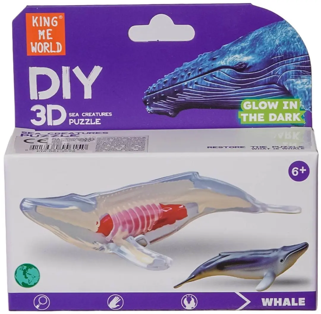 PIA Soft Toys Zeedieren 3D Anatomie Glow-in-the-Dark - 3 Stuks - Blauw/Grijs