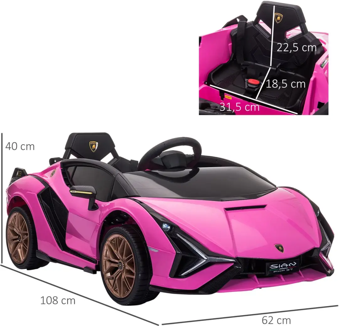 Homcom Rijauto Kunststof Roze 108x62x40cm - 1 Accu - afbeelding 6 van 6