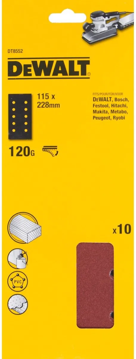 DeWalt DT8552 Schuurpapier P120 115x228mm - 10 Stuks