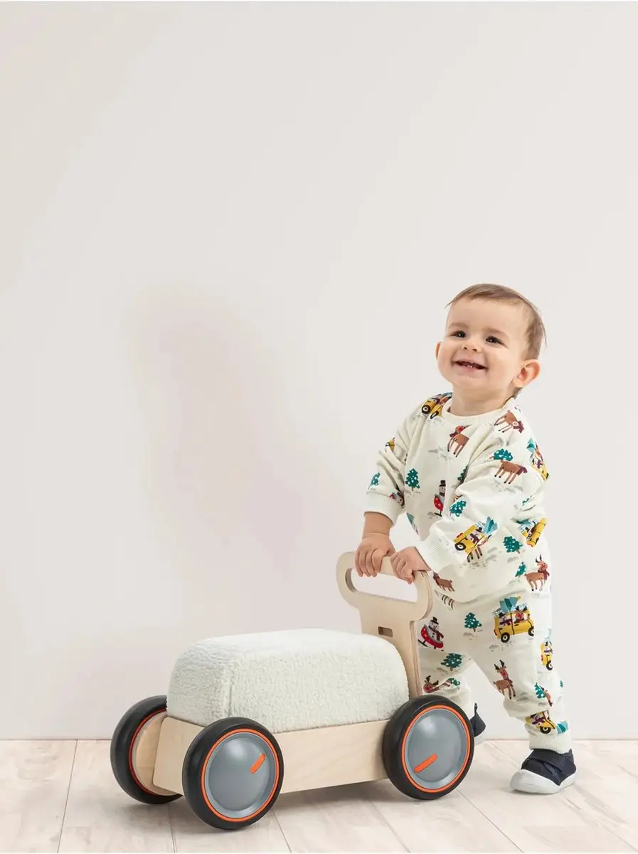 Mamatoyz Houten Loopwagen Koe - Hout naturel - 4 Wielen