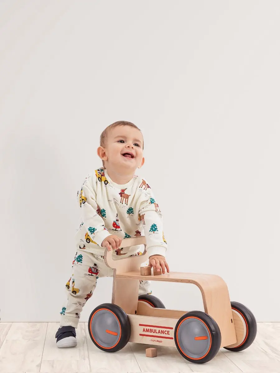 Mamatoyz Houten Loopwagen Koe - Hout naturel - 4 Wielen