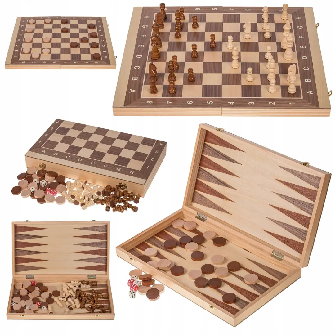 Square Enix Houten Spelbord Schaken Backgammon Dammen 44x44cm