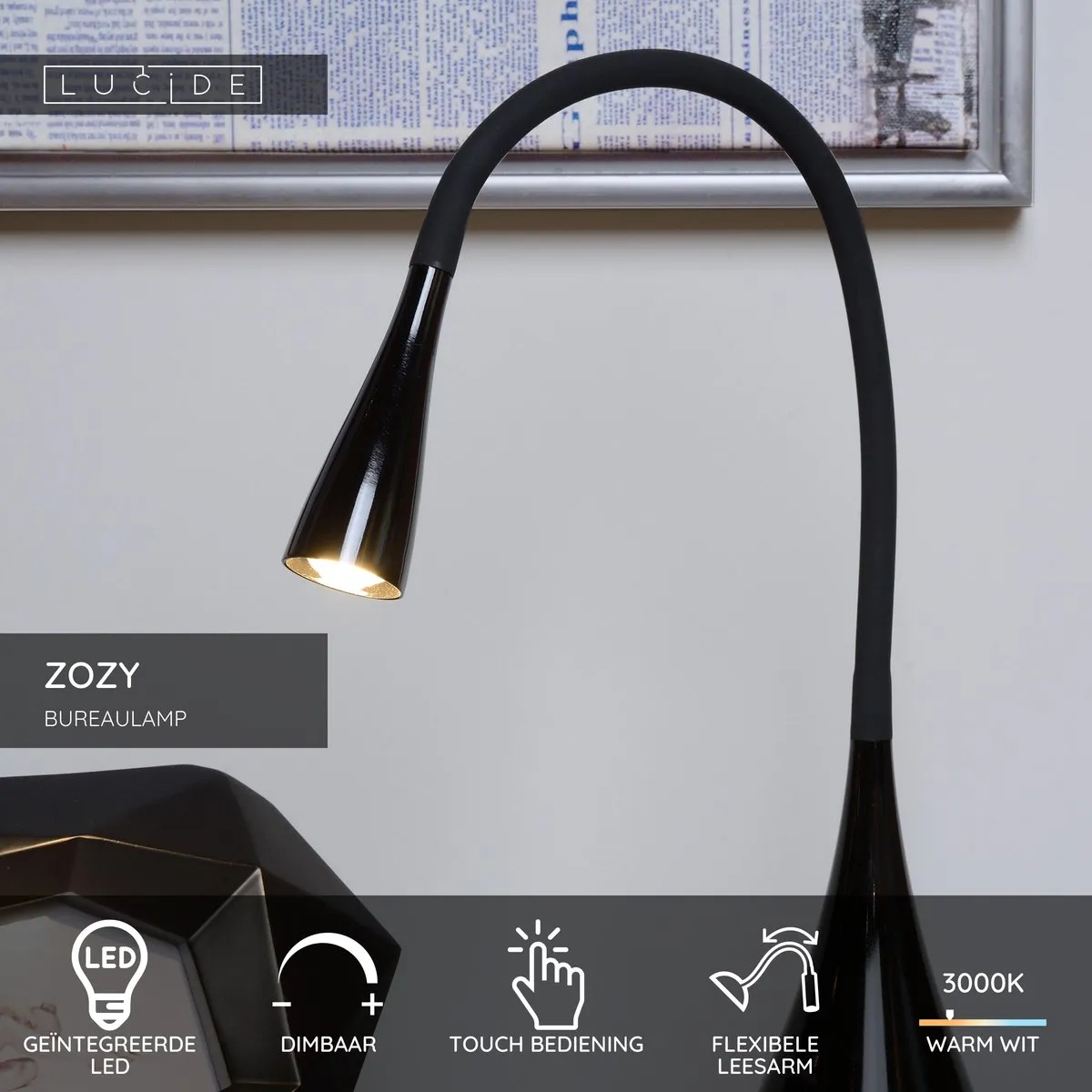 Lucide ZOZY Bureaulamp LED 4W 3000K - Zwart