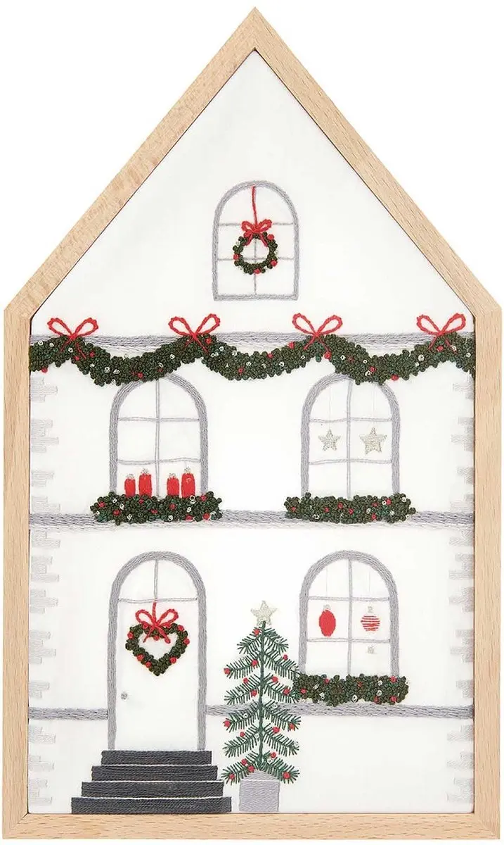 Rico Design Kersthuis Borduurpakket Spansteek 100192 - Inclusief frame
