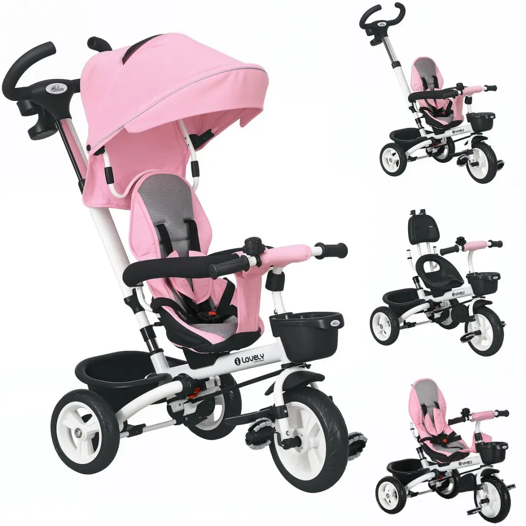 HOMCOM Kids Tricycle Polyester, Metall 112L x 50B x 104H cm Rosa