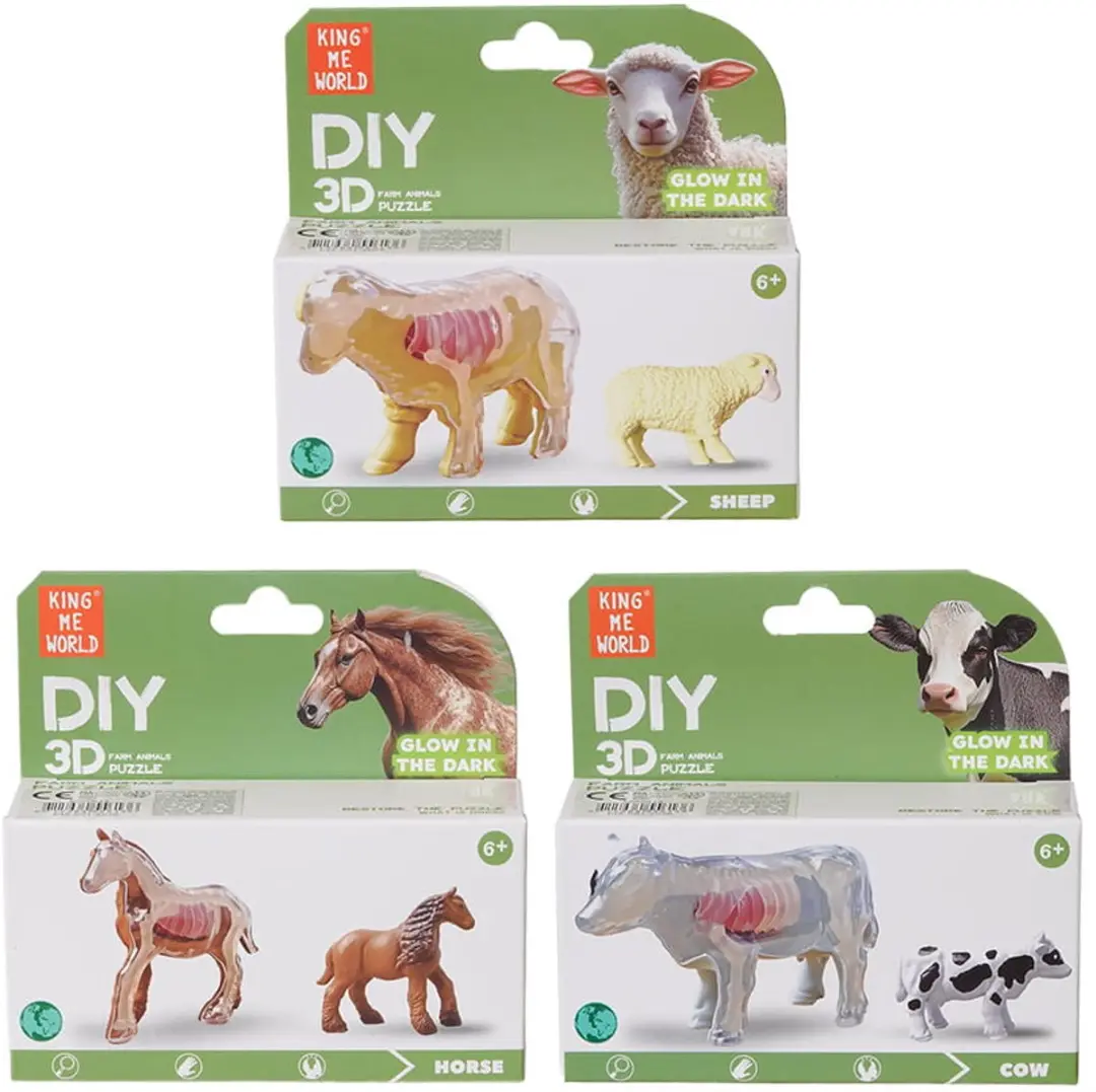 PIA Soft Toys Boerderijdieren 3D Anatomie Glow-in-the-Dark