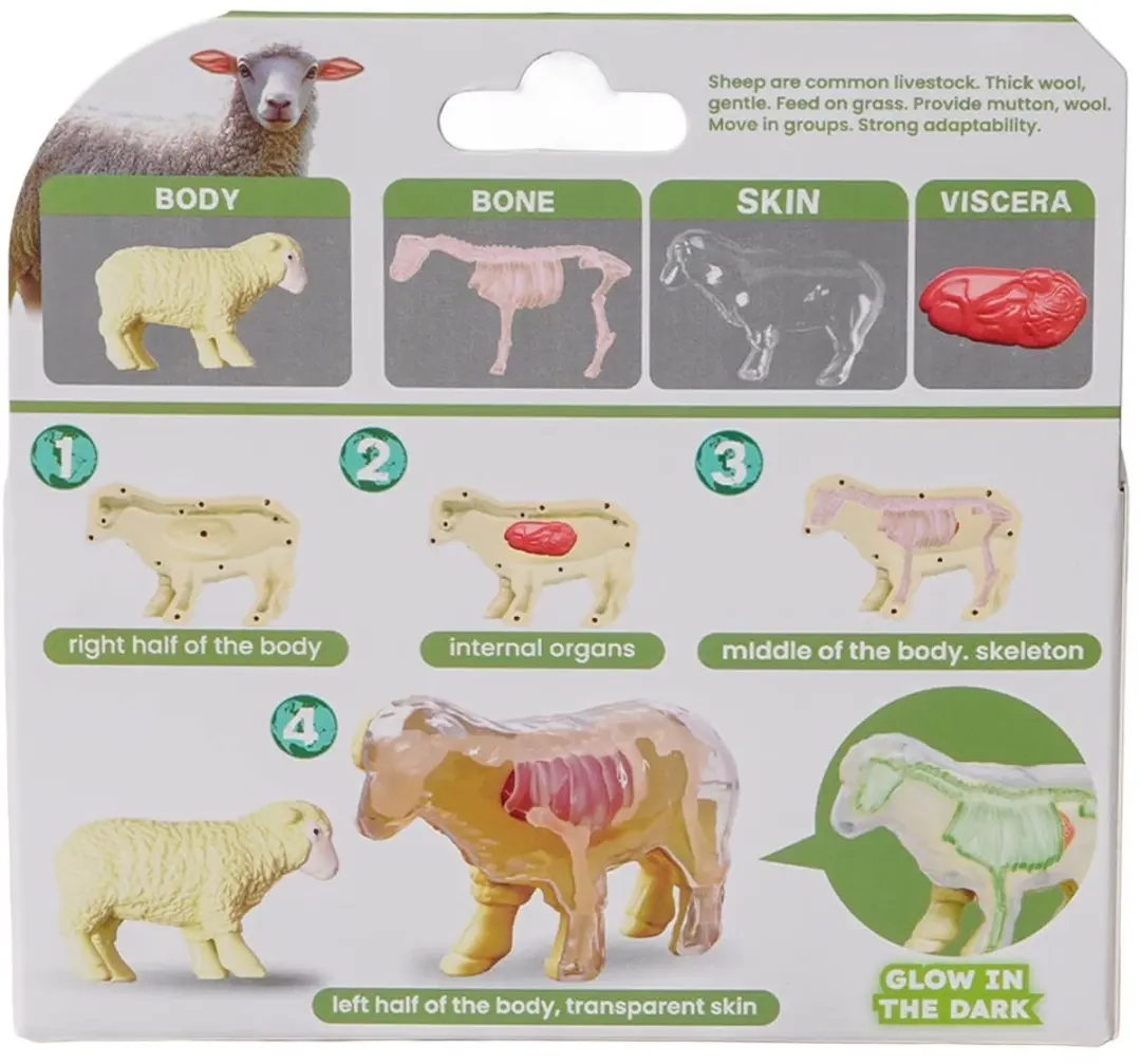 PIA Soft Toys Boerderijdieren 3D Anatomie Glow-in-the-Dark - 3 Stuks