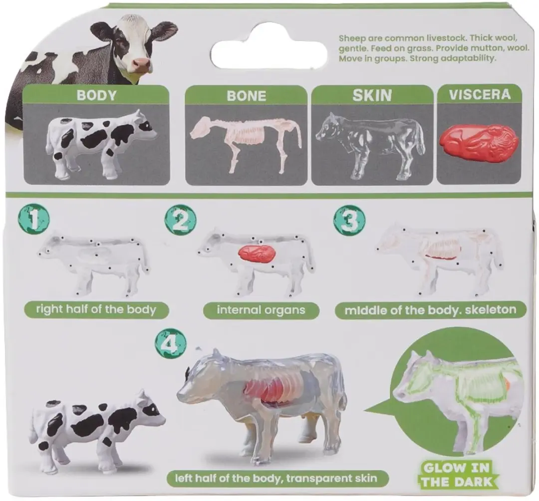 PIA Soft Toys Boerderijdieren 3D Anatomie Glow-in-the-Dark - 3 Stuks