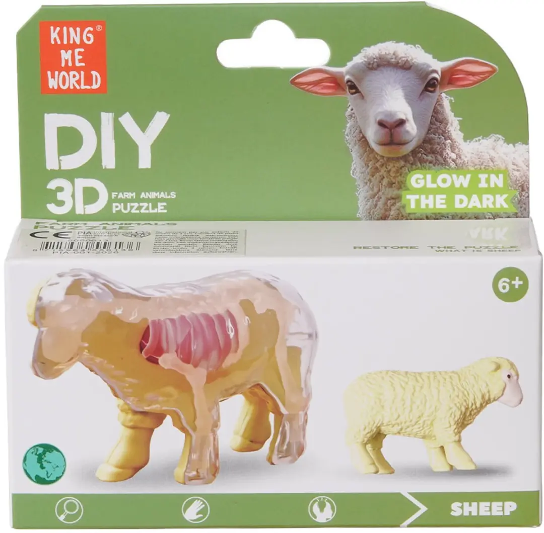 PIA Soft Toys Boerderijdieren 3D Anatomie Glow-in-the-Dark - 3 Stuks