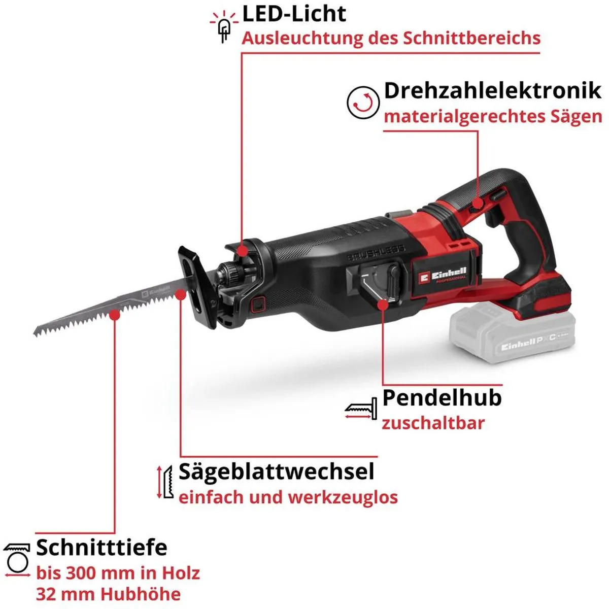 Einhell Professional Accu Reciprozaag TP-AP 18/32 Li BL - 6 Snelheden