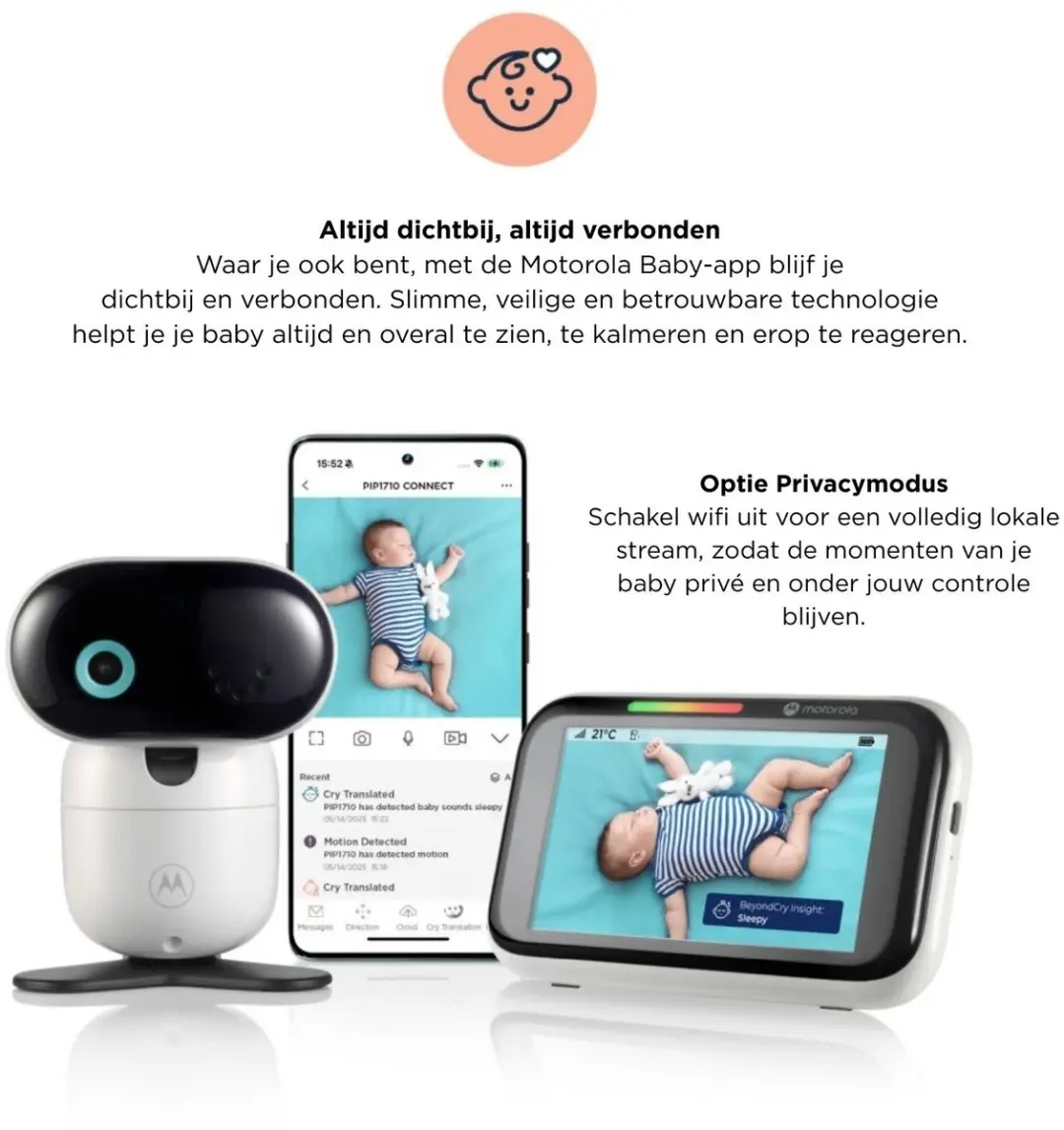 Motorola PIP1710 Connect Babyfoon - 5" Wit - afbeelding 6 van 6
