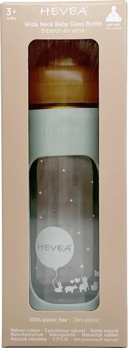 Hevea Wide Neck Babyfles 250ml - Seafoam Blue - 2 Stuks - afbeelding 6 van 6