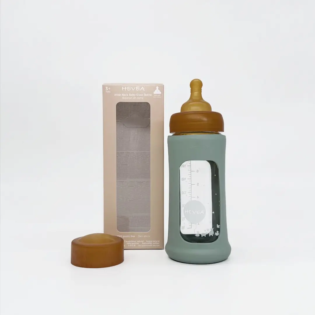 Hevea Wide Neck Babyfles 250ml - Seafoam Blue - 2 Stuks