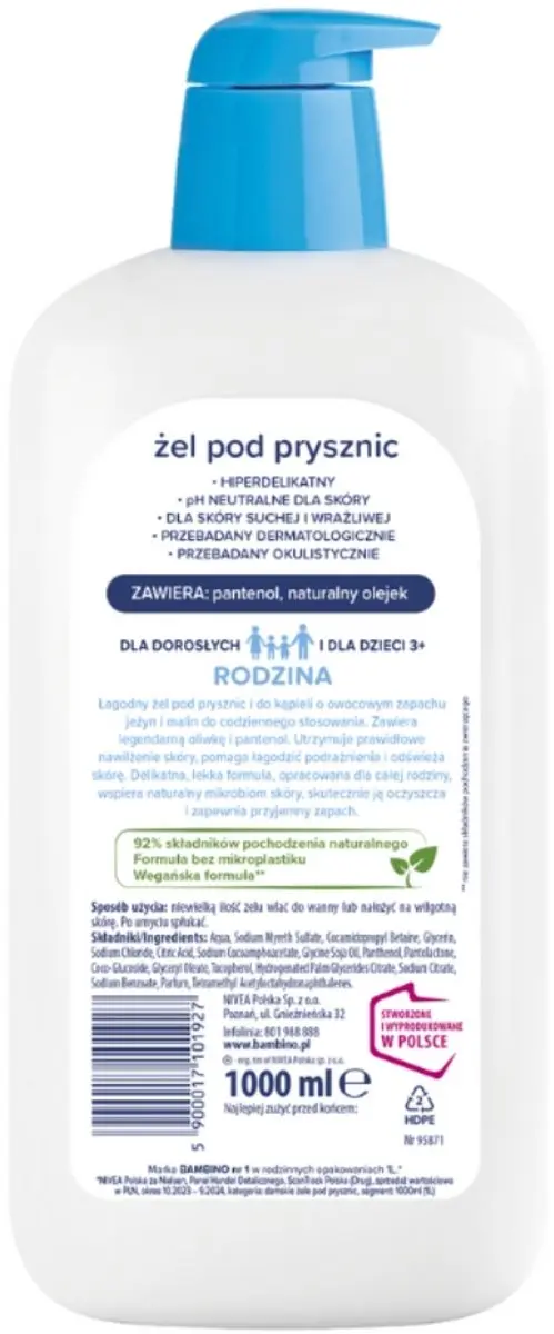 Bambino Rodzina Douchegel Jeżyn en Malin 1000ml - Vegan