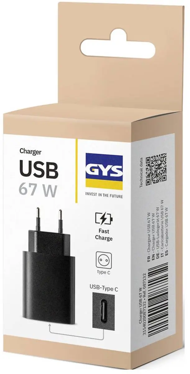 Gys USB-C 67W Oplader - Zwart