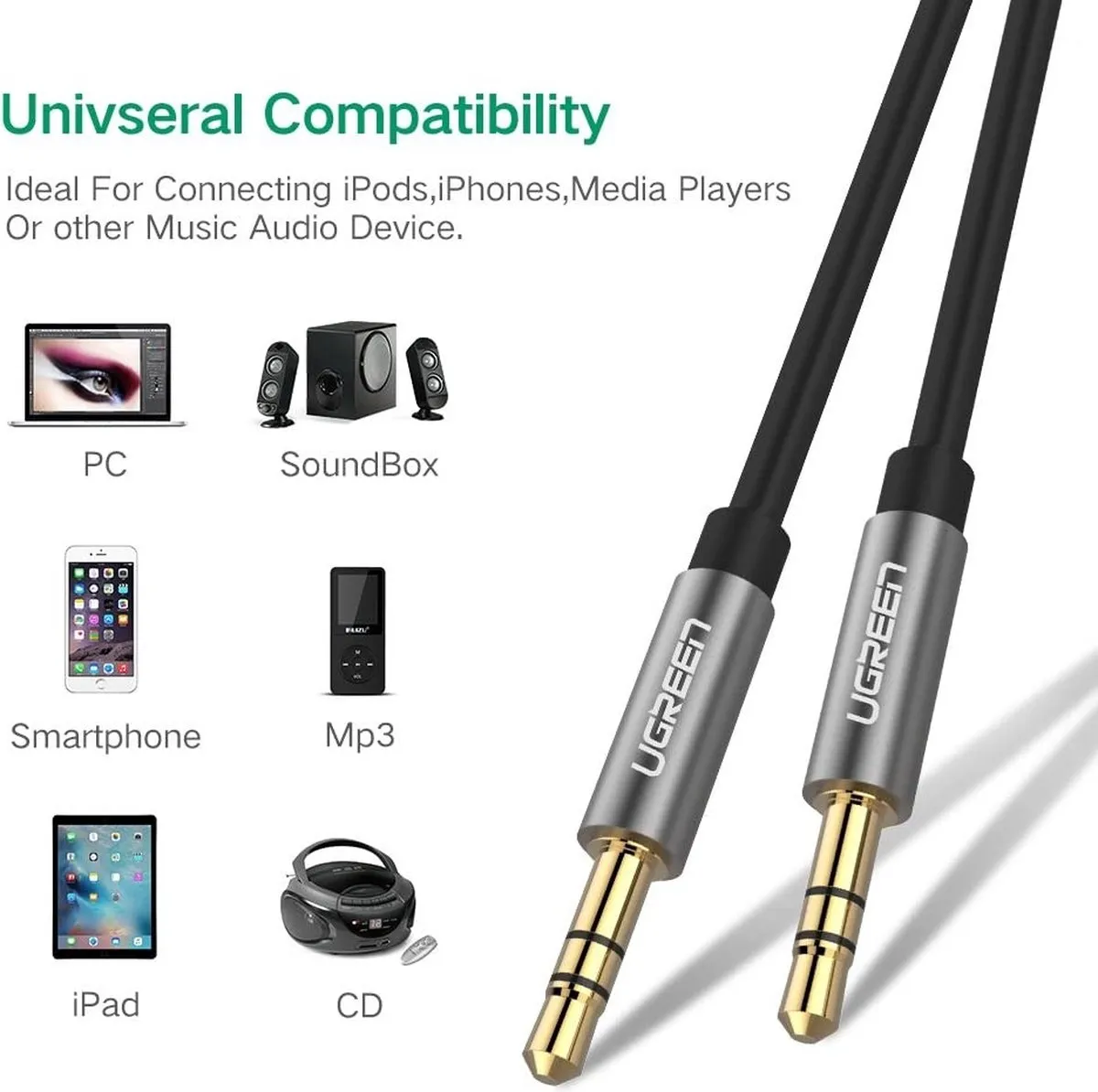 UGREEN AV119 Audio Kabel 3.5mm - 1m - Zwart - afbeelding 6 van 6