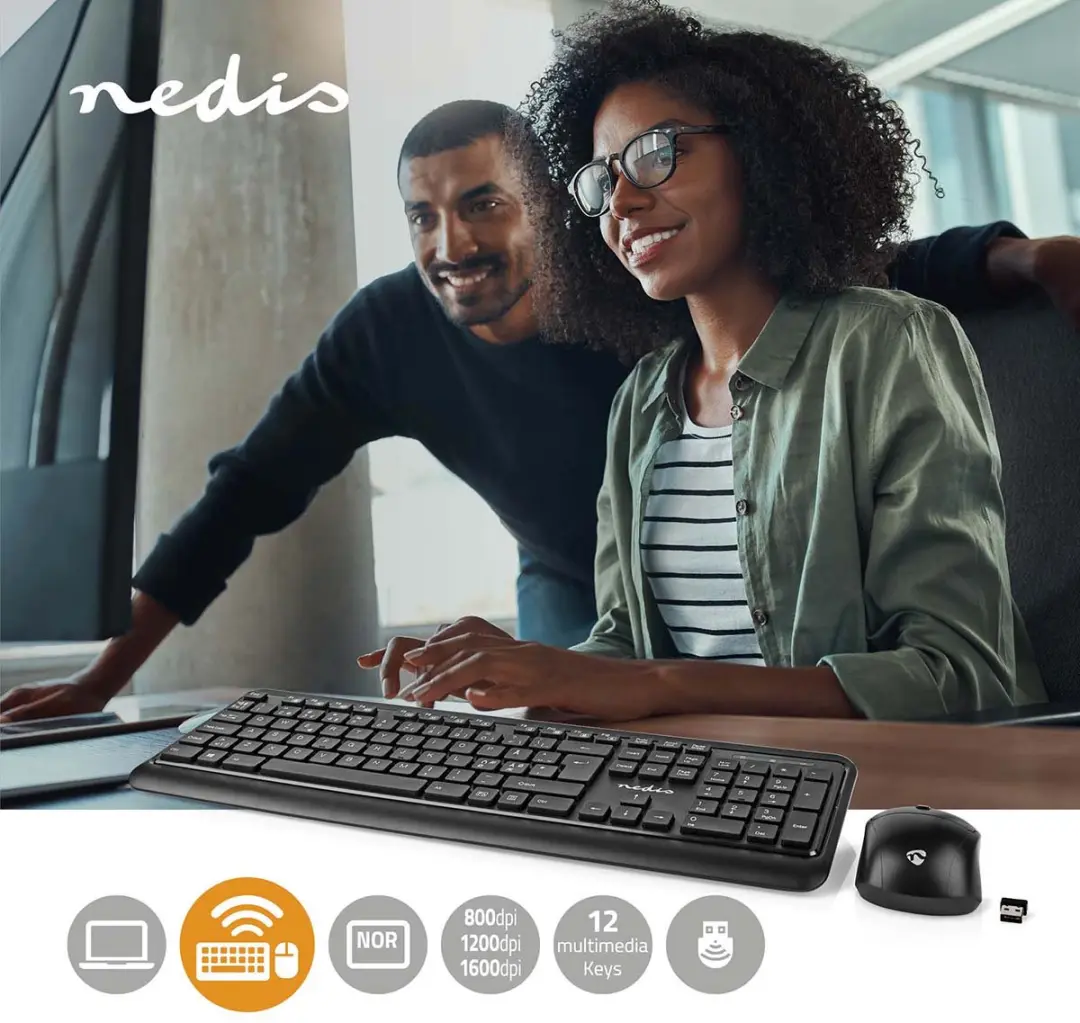 Nedis KBMCW100BKND Draadloze Muis & Toetsenbordset - 1600dpi - Zwart