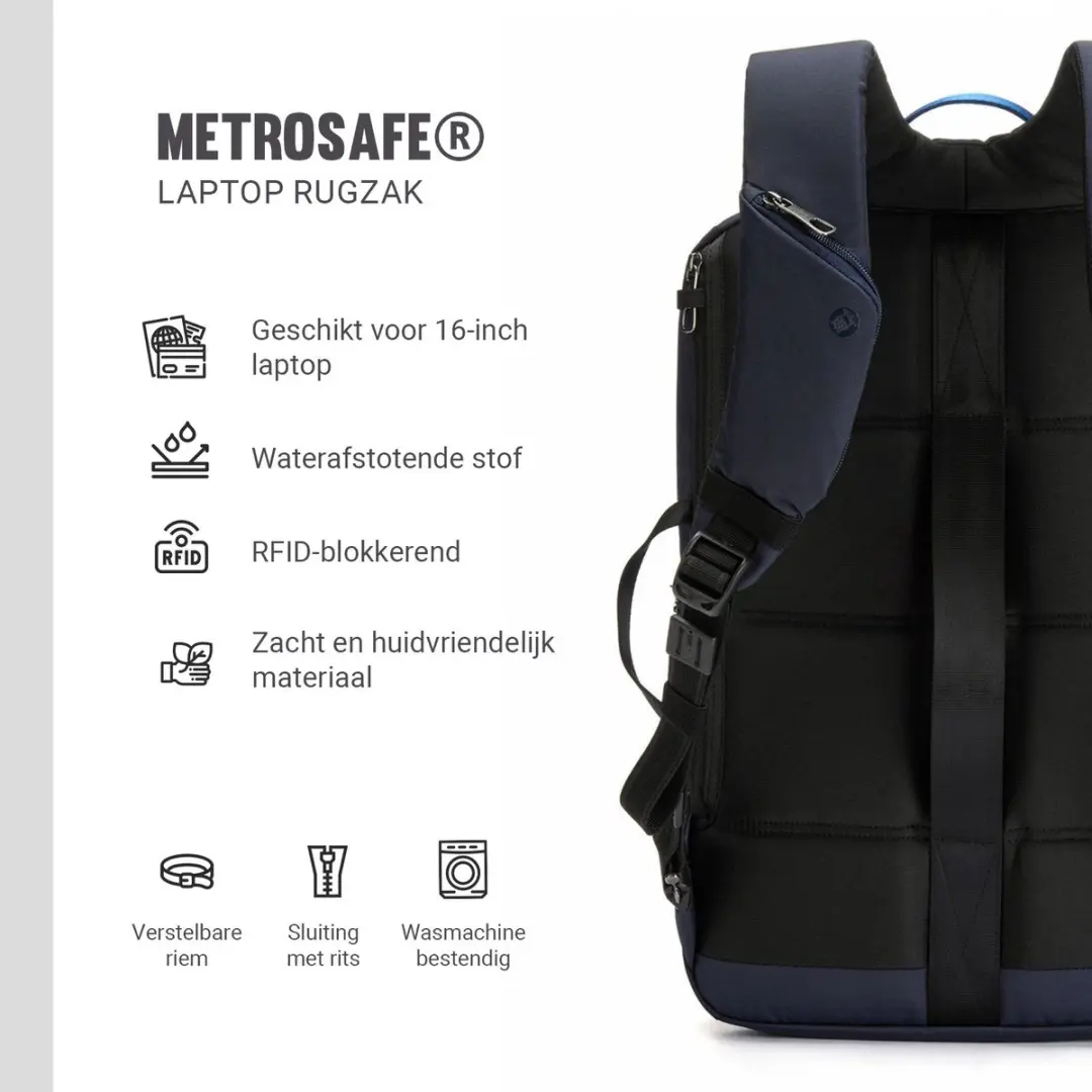 Pacsafe Metrosafe X Laptoptas 18L - 16 inch - RFID-blokkerend - Blauw