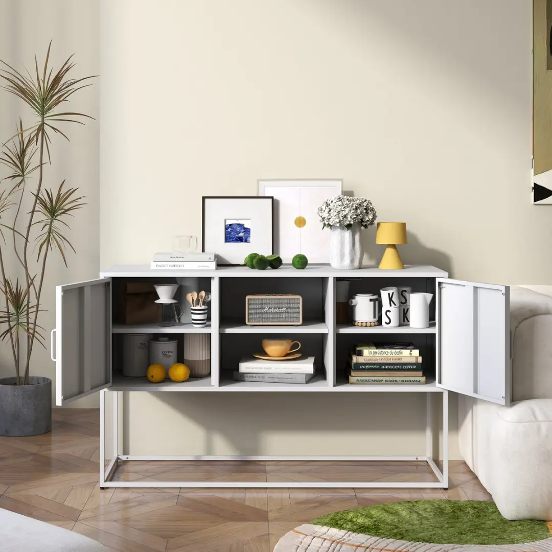 ECTEATOY Commode Dressoir 120x40x75cm - 6 Vakken - Wit