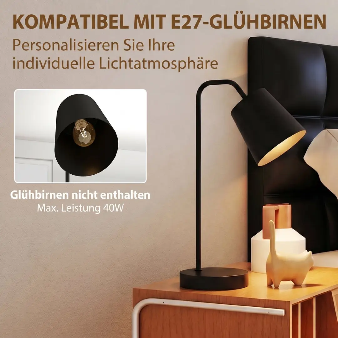 Homcom 2x Tafellamp - Zwart - 40W - afbeelding 6 van 6