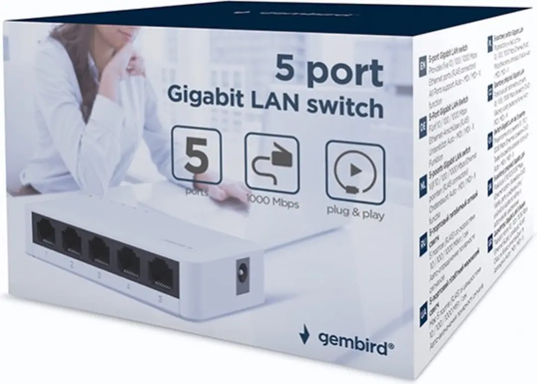Gembird NSW-G5-01 Gigabit Ethernet Switch 5 Poorten - Wit - afbeelding 4 van 4