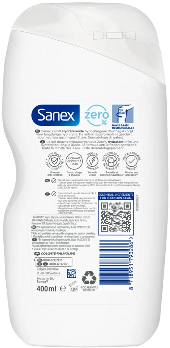 Sanex Zero% Hydrating Douchegel - 6x400ml