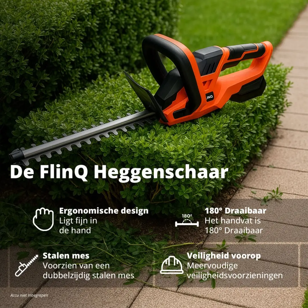FlinQ Accu Heggenschaar 50cm - 180° Draaibaar - 65Mn Staal