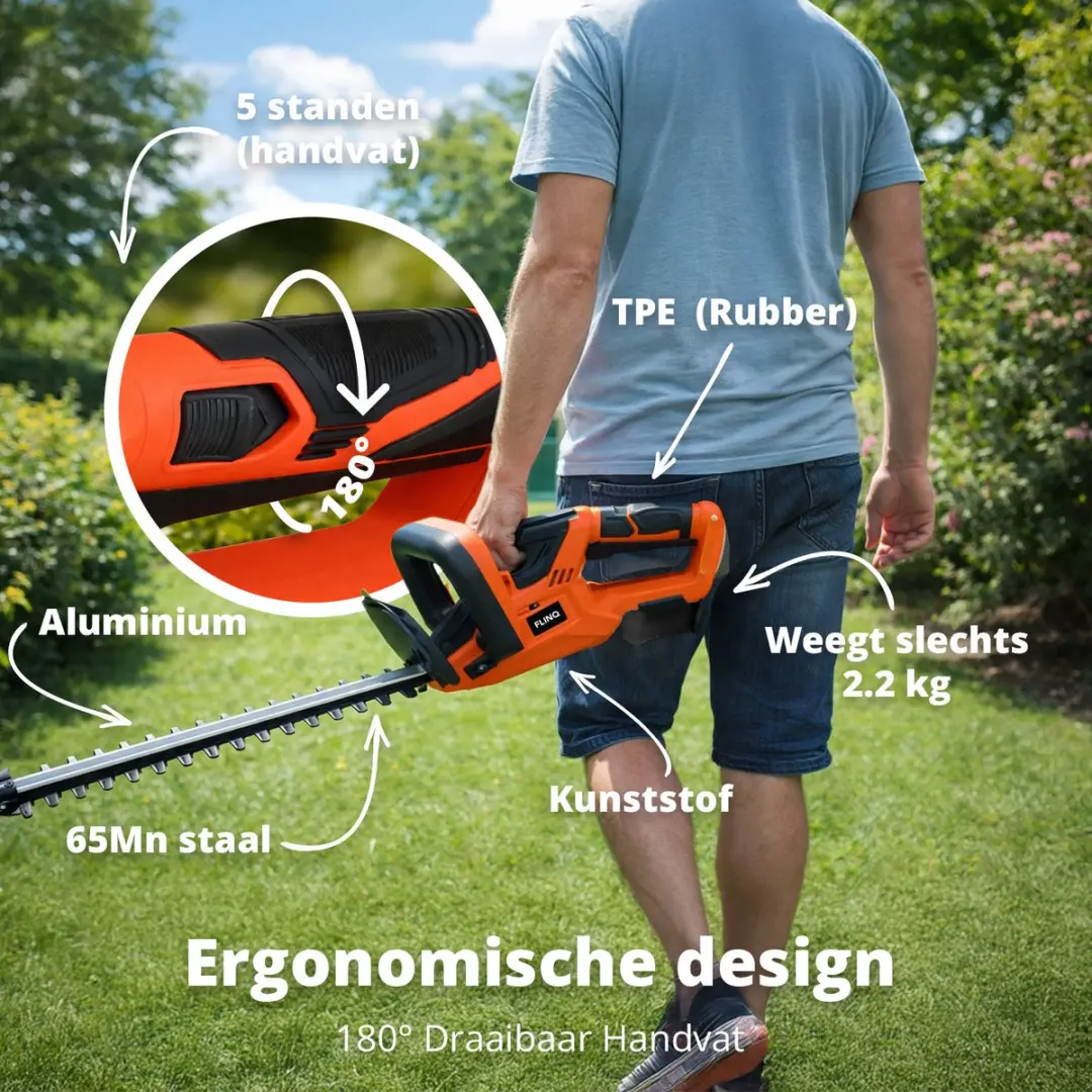 FlinQ Accu Heggenschaar 50cm - 180° Draaibaar - 65Mn Staal