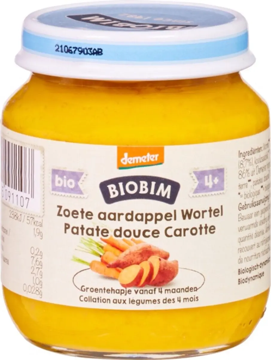Biobim Groentehapje Zoete Aardappel & Wortel 125g