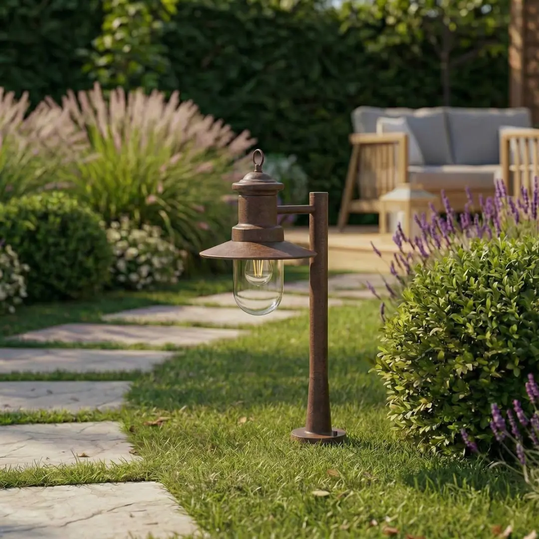 Lindby Tuinpadverlichting Staal Glas E27 - 60cm - Roestkleurig