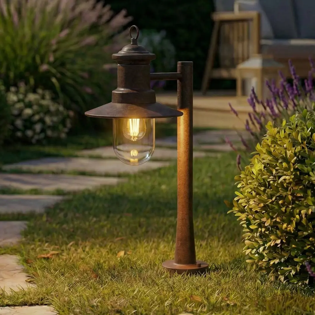 Lindby Tuinpadverlichting Staal Glas E27 - 60cm - Roestkleurig