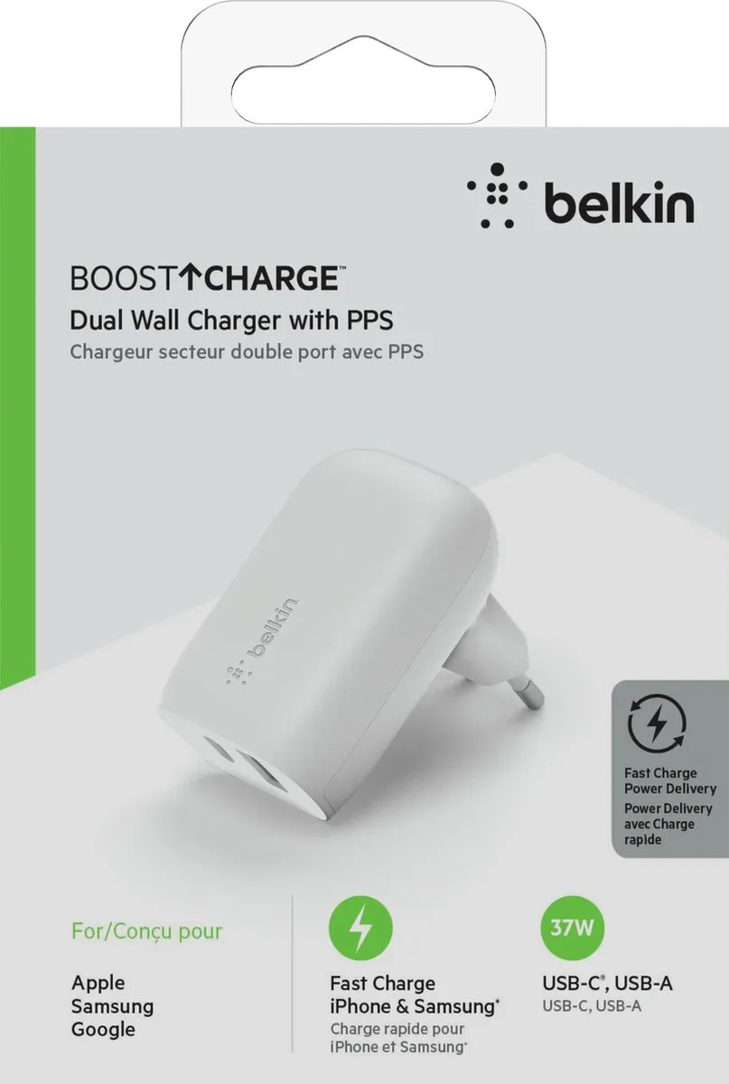 Belkin Boost Charge WCB007vfWH USB-C Wandlader 37W - Wit - afbeelding 6 van 6