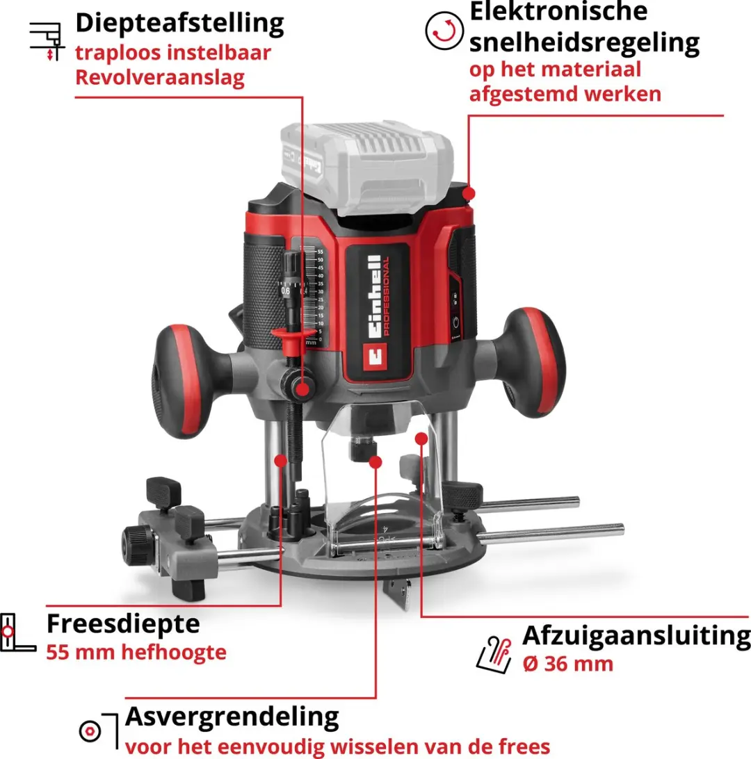 Einhell Professional Accu Bovenfrees TP-RO 18/55 Li BL Solo - 18V - Rood/Zwart