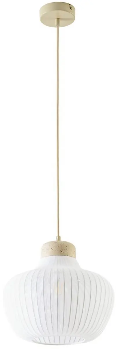Lucande Hanglamp Textiel Beton 1 Licht - 30cm - E27 - Wit/Beige