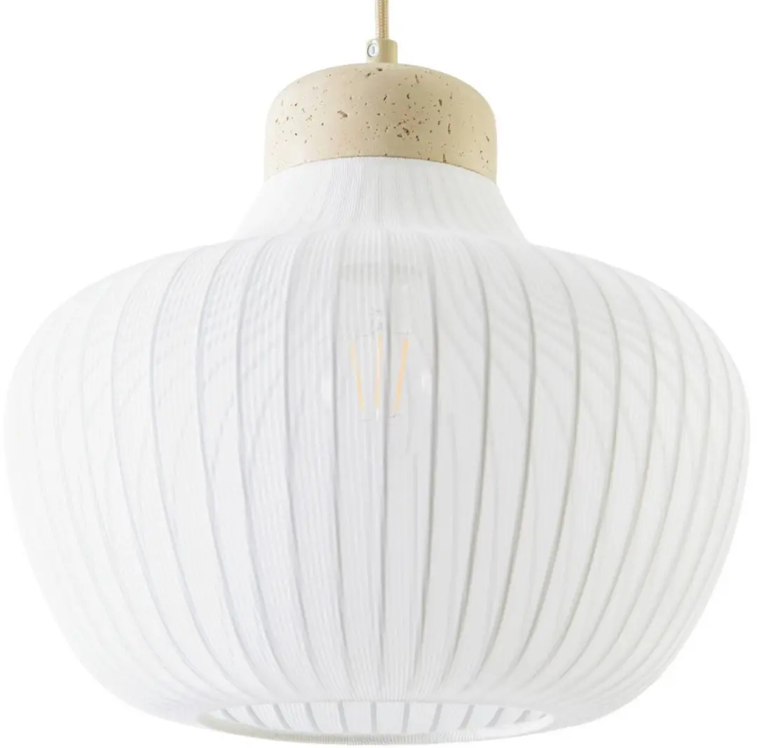 Lucande Hanglamp Textiel Beton 1 Licht - 30cm - E27 - Wit/Beige