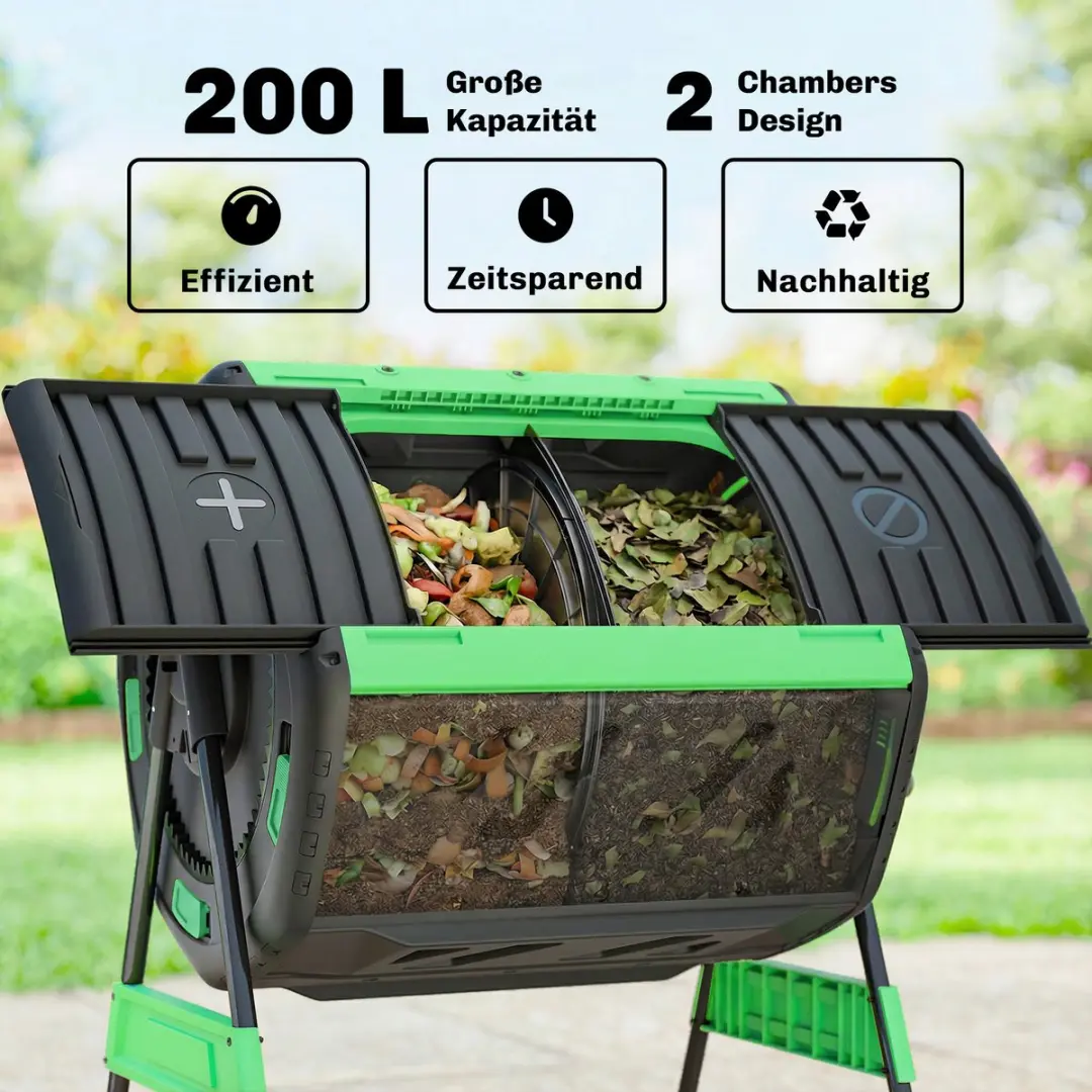Outsunny Buiten Compostbak 200L Groen - 2 Vakken - afbeelding 6 van 6