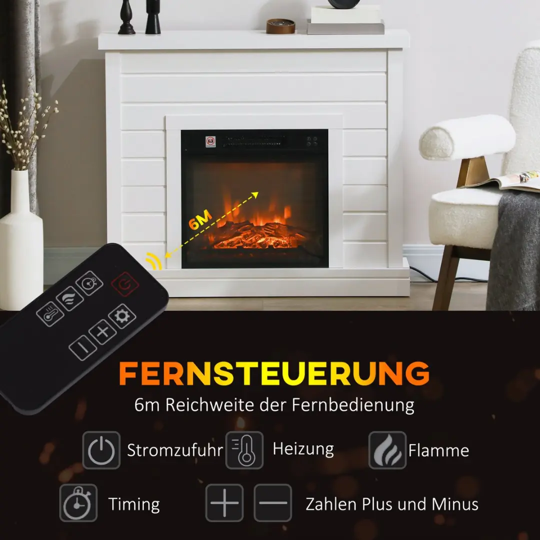 Homcom Elektrische Haard 1800W - 96,5x22x81,7cm Wit - afbeelding 5 van 6