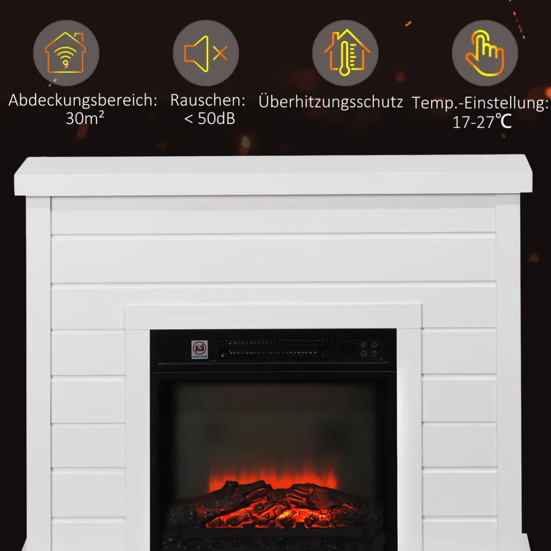 Homcom Elektrische Haard 1800W - 96,5x22x81,7cm Wit - afbeelding 6 van 6