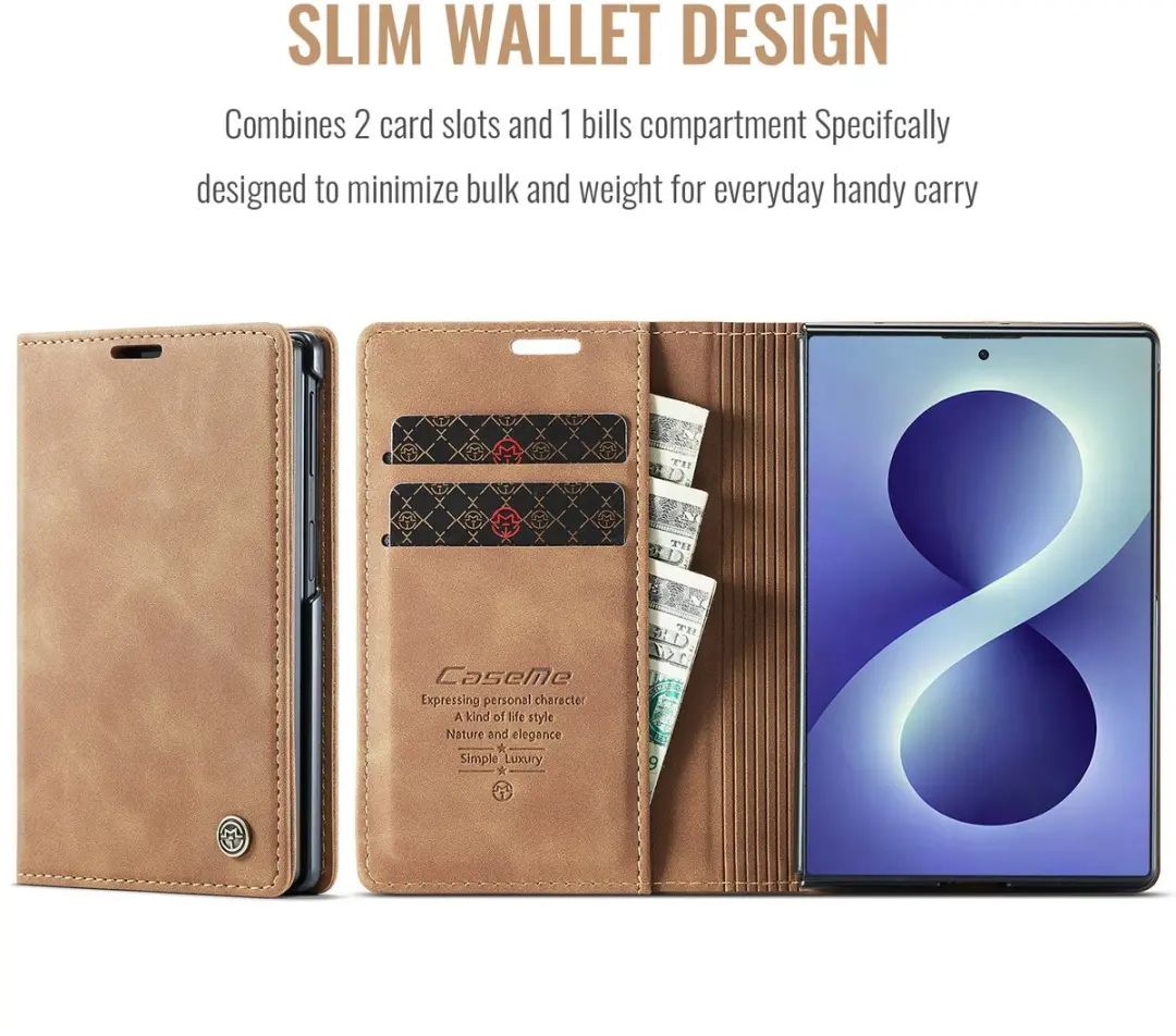 Caseme Hoes Bookcase Samsung Galaxy Z Fold8 - Bruin - afbeelding 6 van 6