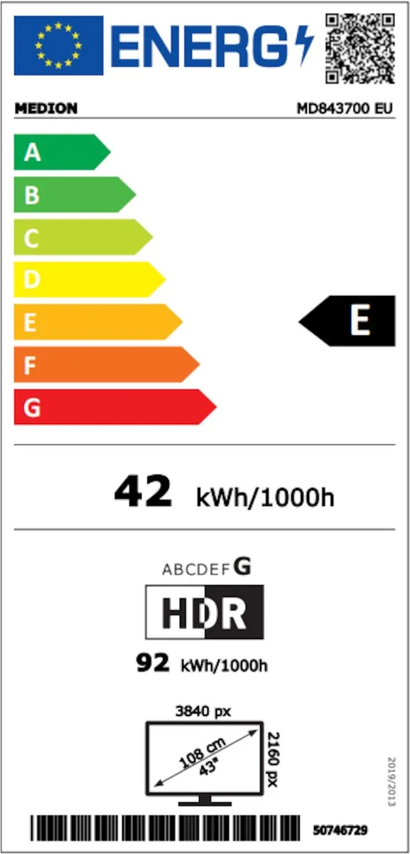 Medion 108cm QLED TV 4K MD 843700 - Zwart