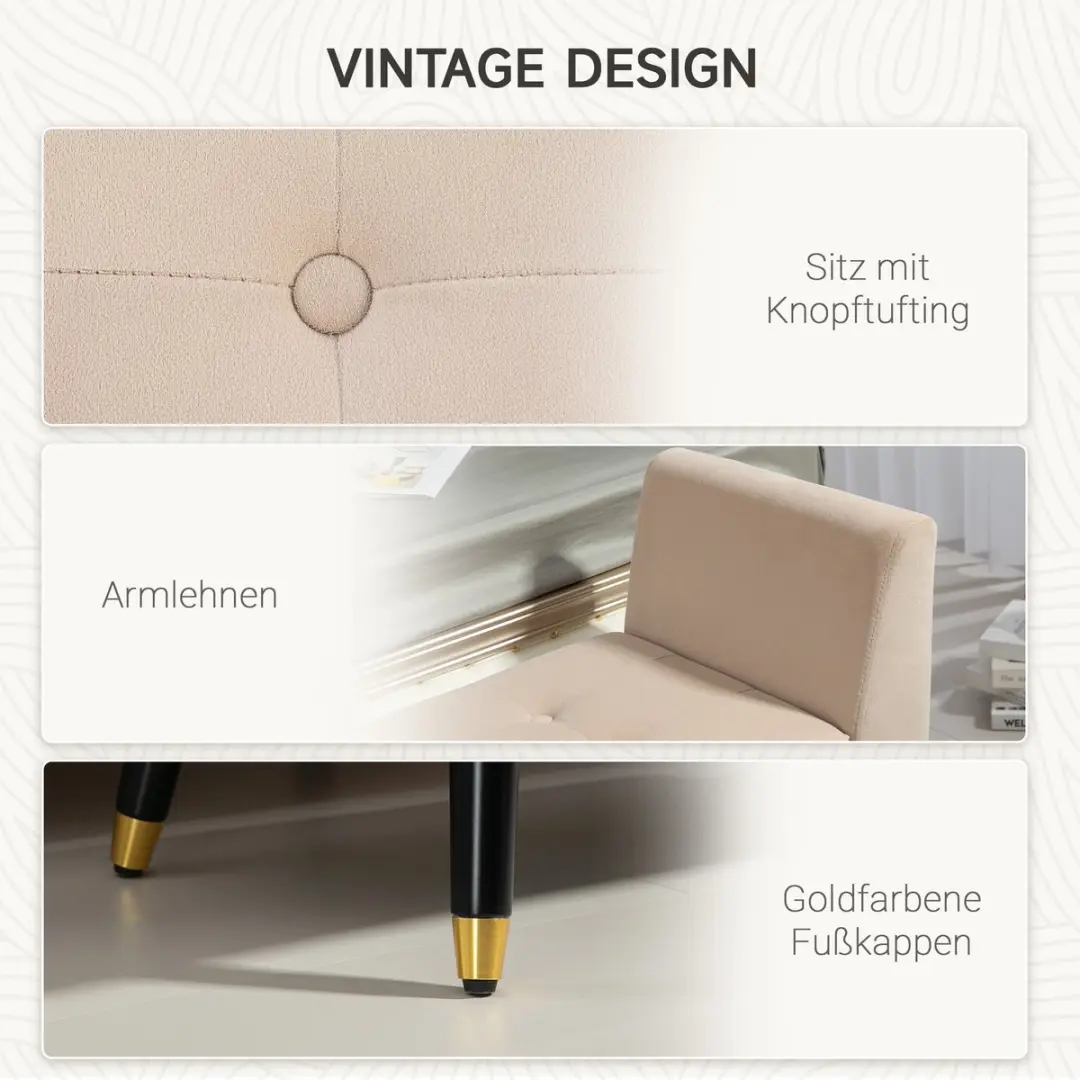 Homcom Sitzbank Beige - 107x42x65cm - afbeelding 5 van 6