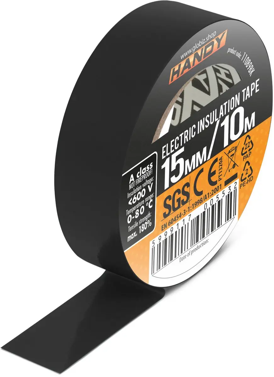 Handy Isolatietape Zwart 15mm x 10m - 5 Rollen