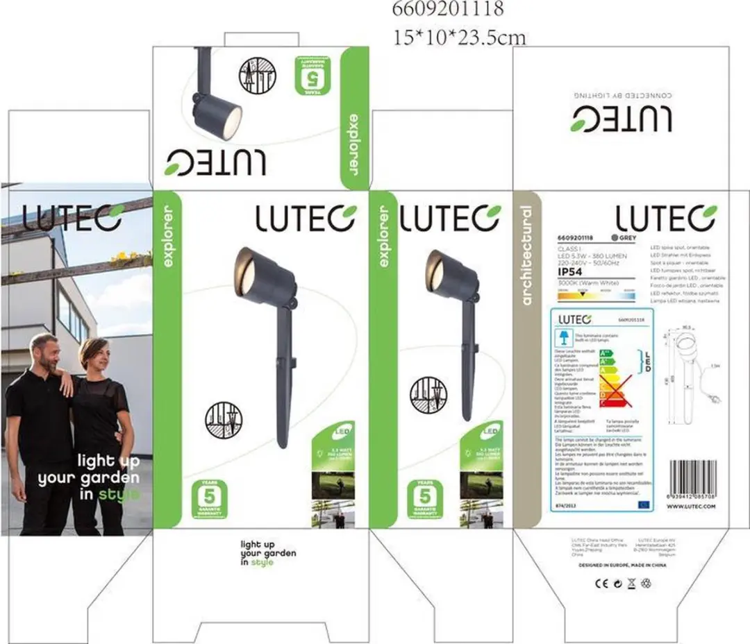 Lutec Tuinspot Explorer 43cm 5.3W 300lm - Donkergrijs - afbeelding 6 van 6