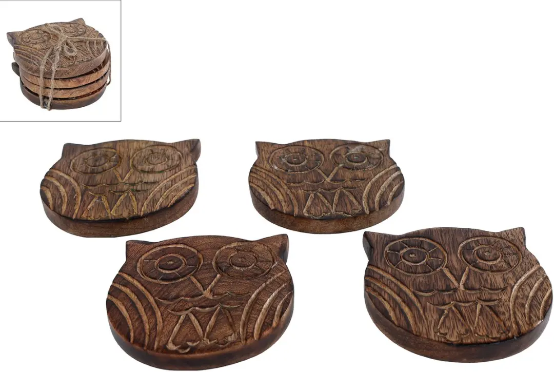 Van Manen Onderzetter Uil Mango Hout 10x10cm - Meerkleurig