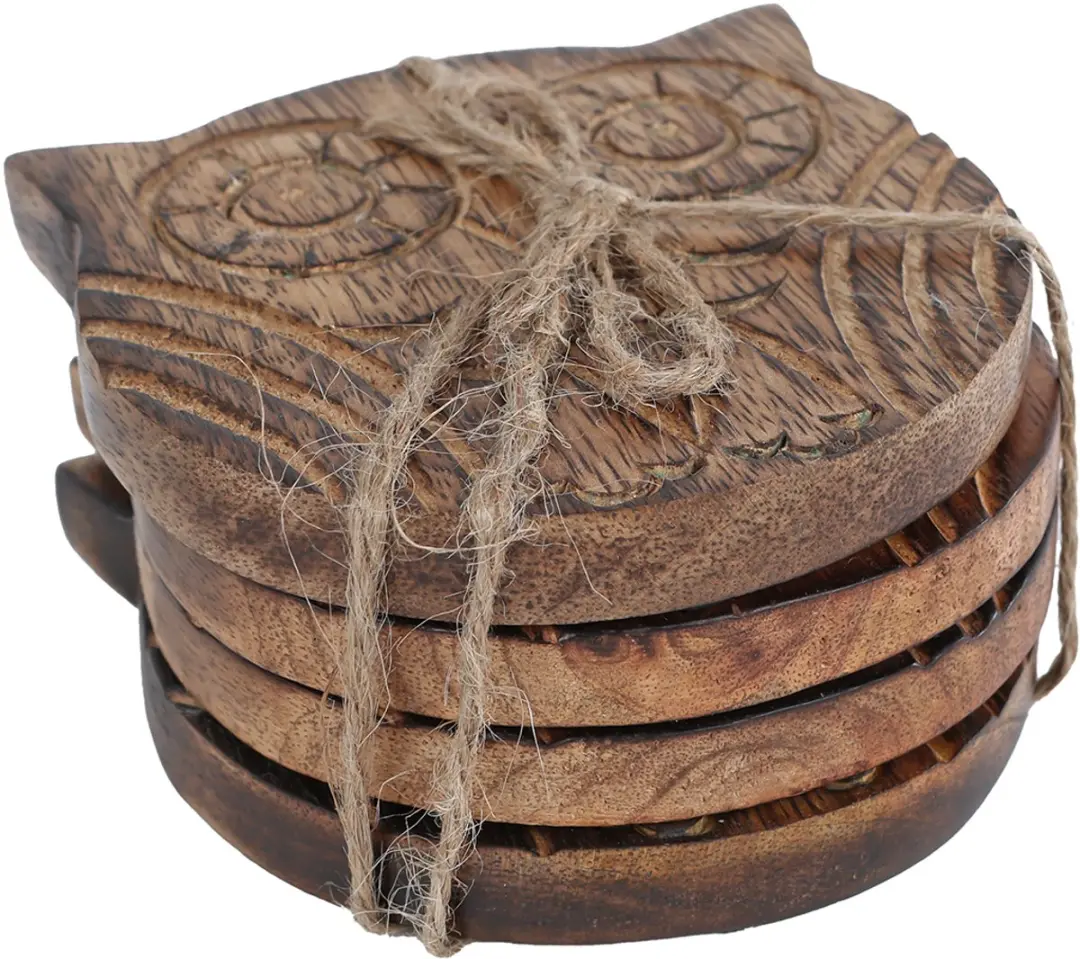 Van Manen Onderzetter Uil Mango Hout 10x10cm - Meerkleurig