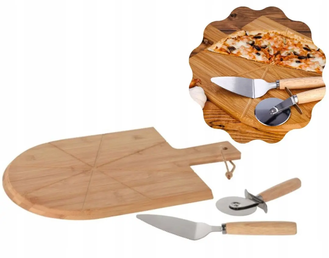 Excellent Houseware Pizzaplank met accessoires - 43x30cm Beige