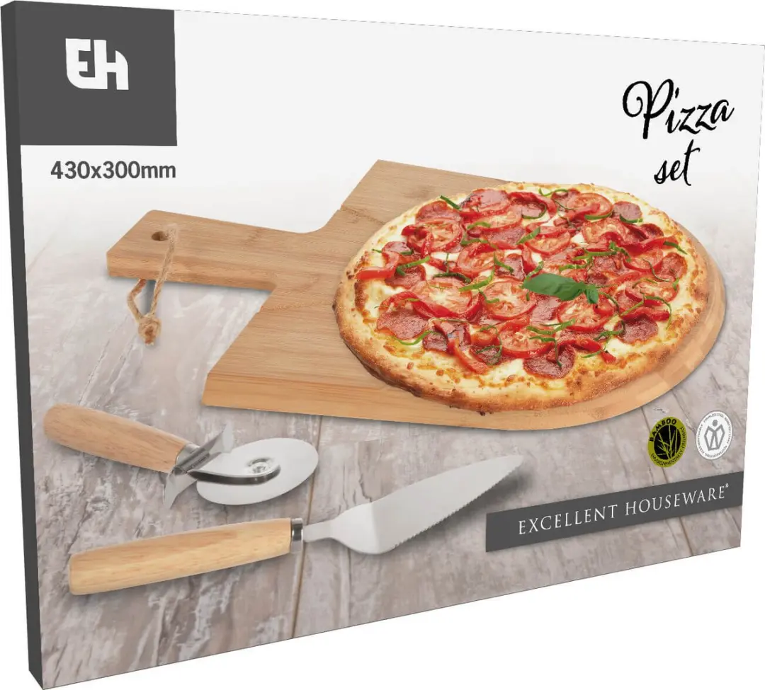 Excellent Houseware Pizzaplank met accessoires - 43x30cm Beige