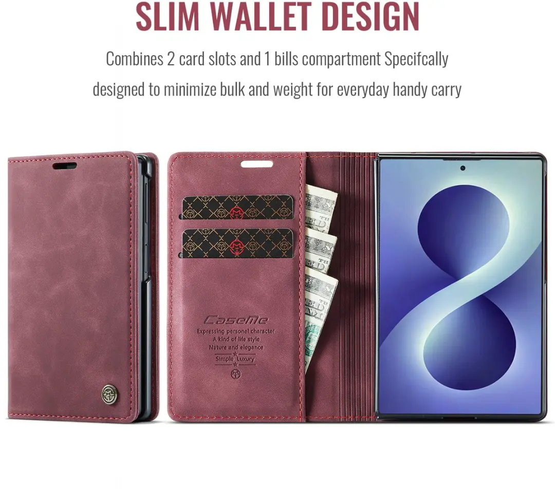 Caseme Bookcase Hoes Samsung Galaxy Z Fold8 - Rood - afbeelding 6 van 6
